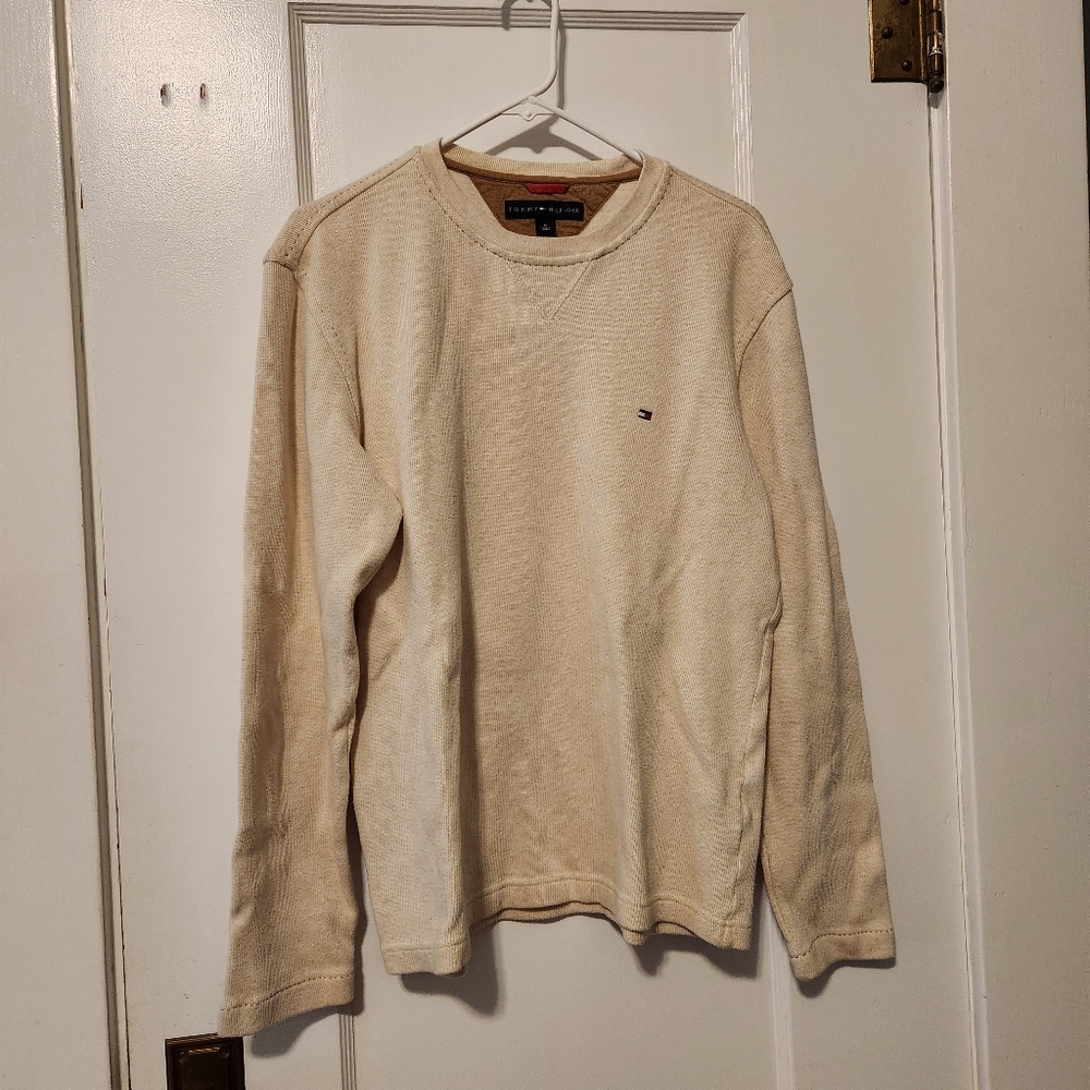 Vintage Tommy Hilfiger Men's Beige Sweater